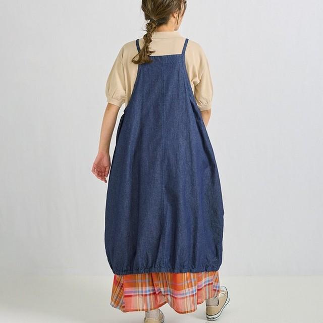 エプロン ワンピースエプロン 肩紐 バルーン デニム ヒッコリー