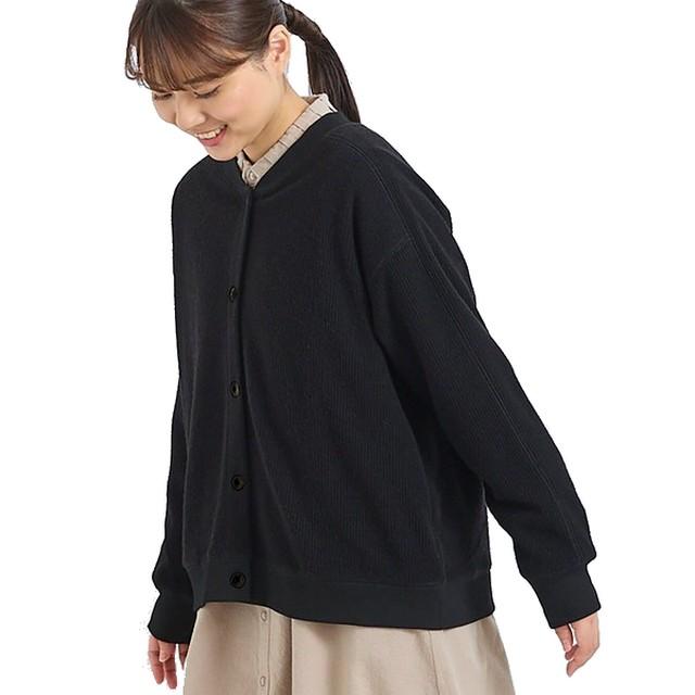 カーディガン リブ編み ニットソー 前ボタン開き 表起毛 30代 40代 50