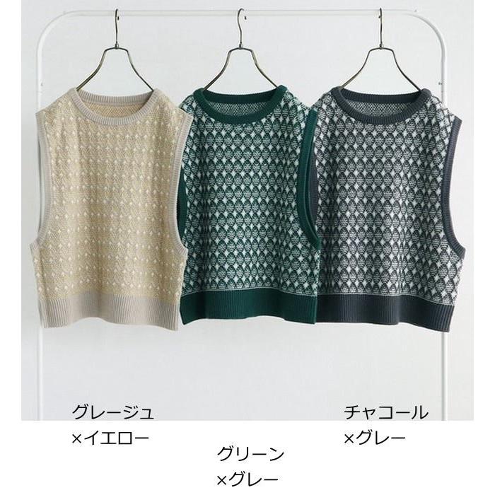 ジャガードニットグレーベスト／ジレred cloter 古着好きに