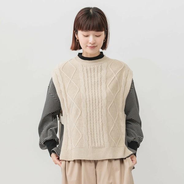 m.m.o ケーブル柄ベスト ニット かぶり ウールミックス レディース 30
