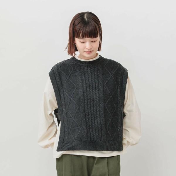 m.m.o ケーブル柄ベスト ニット かぶり ウールミックス レディース 30