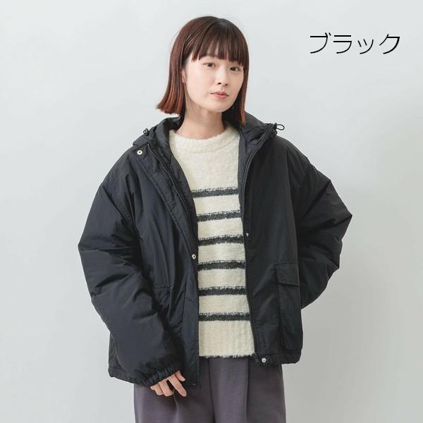 m.m.o フード付き中綿ナイロンワッシャージャケット 前ファスナー 裾
