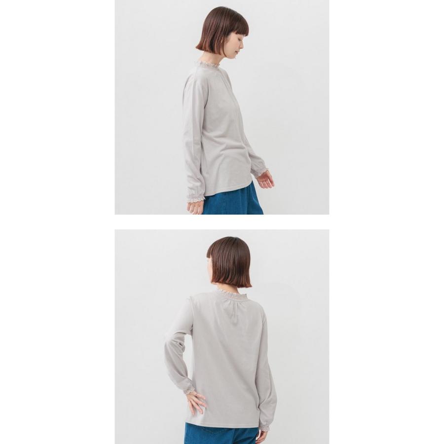 m.m.o レース襟長袖シャーリングトップス カットソー tシャツ レース