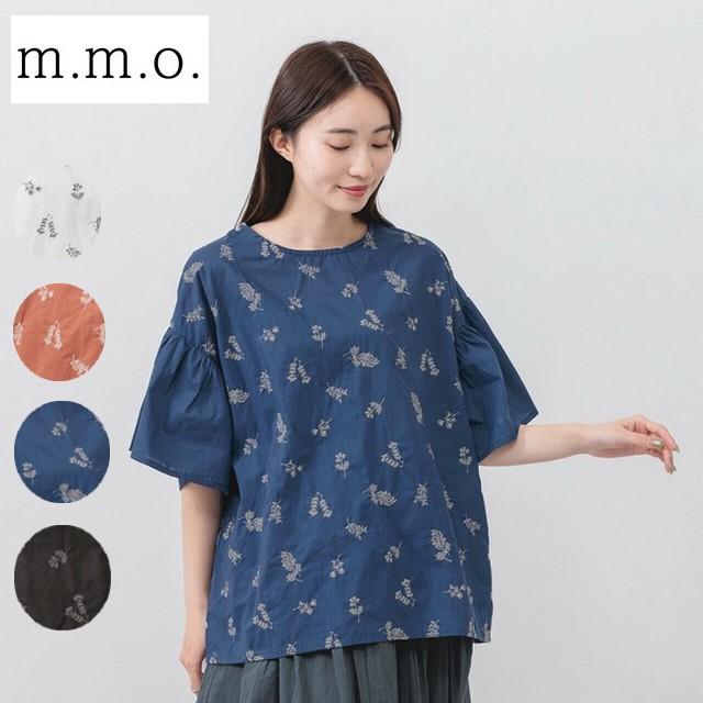 m.m.o 袖フレア刺しゅうブラウス フレア袖 ボタニカル 刺しゅう 半袖