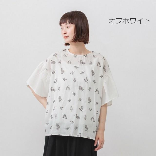 m.m.o 袖フレア刺しゅうブラウス フレア袖 ボタニカル 刺しゅう 半袖