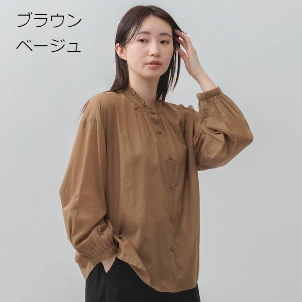 m.m.o 綿ボイルフリルネックブラウス シアー感 長袖 レディース 30代 