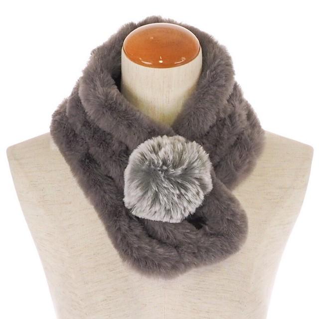 マフラー ファー ポンポン 無地 レディース Lune jumelle ルナ