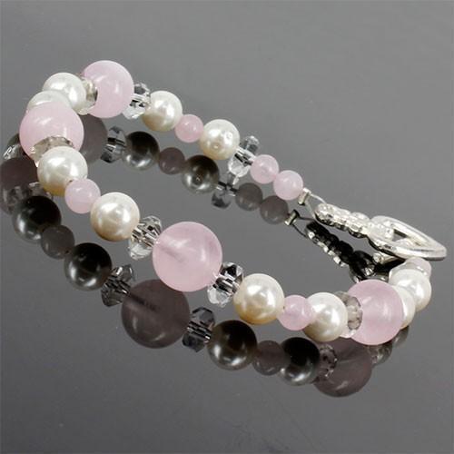 天然石 ローズクォーツ シェルパール 大人可愛い デザインブレスレット B K10 1p Forest Stone 通販 Yahoo ショッピング