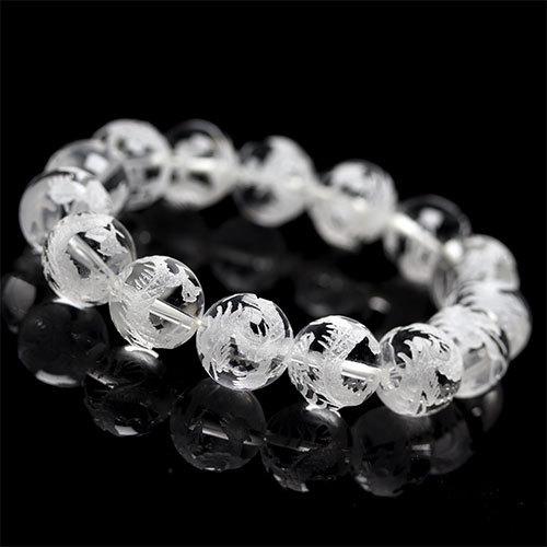 手彫り 天然水晶 龍神 ブレスレット【ランダム発送】玉約12mm(17粒前後