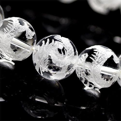 手彫り 天然水晶 龍神 ブレスレット【ランダム発送】玉約12mm(17