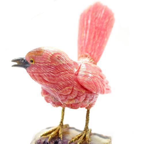 極上品 インカローズ（ロードクロサイト) 鳥 彫刻 アメジストクラウ