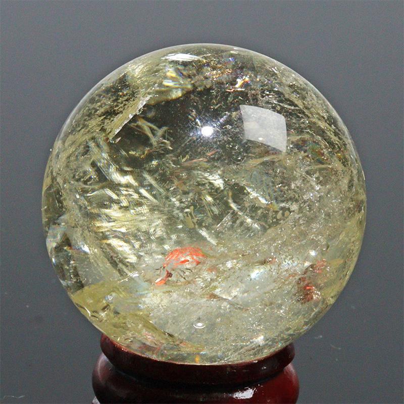 D453-9〕約38mm シトリン 虹入り スフィア Citrine 丸玉 黄水晶 置物
