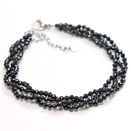 K1568〕ブラックスピネル 編み込み ブレスレット : シルワティリア