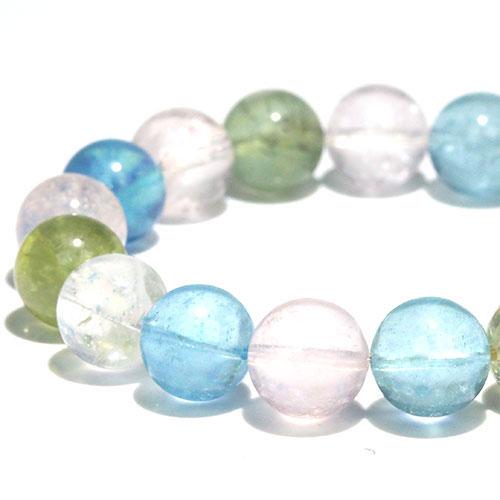 K1991-6〕高品質 透明 約12mm ミックスベリル ブレスレットBeryl 緑 