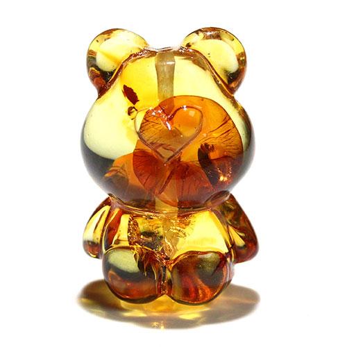 Z59-2〕クマちゃん アンバー 琥珀 ビーズ 貫通穴 Amber 