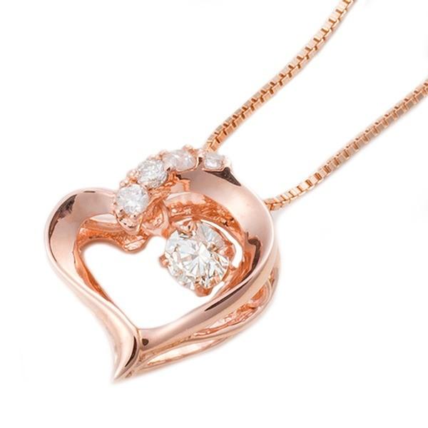 ダイヤモンドペンダント/ネックレス 一粒 K18 ピンクゴールド 0.1ct ダンシングストーン 揺れるダイヤ ハートモチーフ 正規品タグ 鑑別書付き
