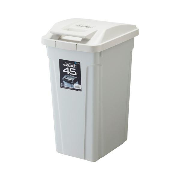(まとめ) SPハンドル付 ダストボックス/ゴミ箱 〔45L ホワイト〕 ポリ袋止め付き 1個 〔×2セット〕