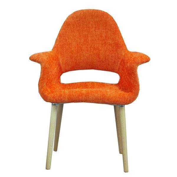 〔リプロダクト品〕 オーガニックチェア/イームズチェア 〔本体：オレンジ/脚：ナチュラル〕 肘付き 張地：ファブリック生地〔代引不可〕