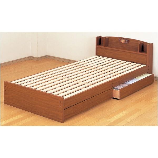 照明付き 宮付き 引き出し付き 国産すのこフロアベッド シングル (フレームのみ) ブラウン 日本製ベッドフレーム 組立品〔代引不可〕