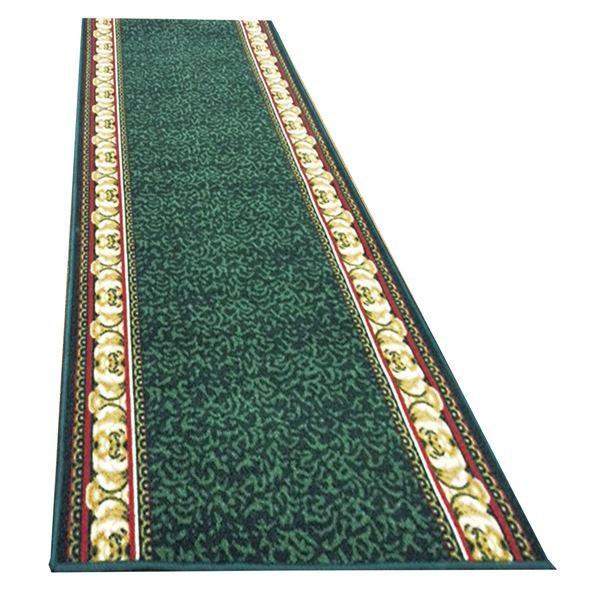 オリエンタル柄 廊下敷き/ラグマット 〔グリーン 80×700cm〕 長方形 洗える 防滑加工 『アイラス』 〔玄関 キッチン〕〔代引不可〕