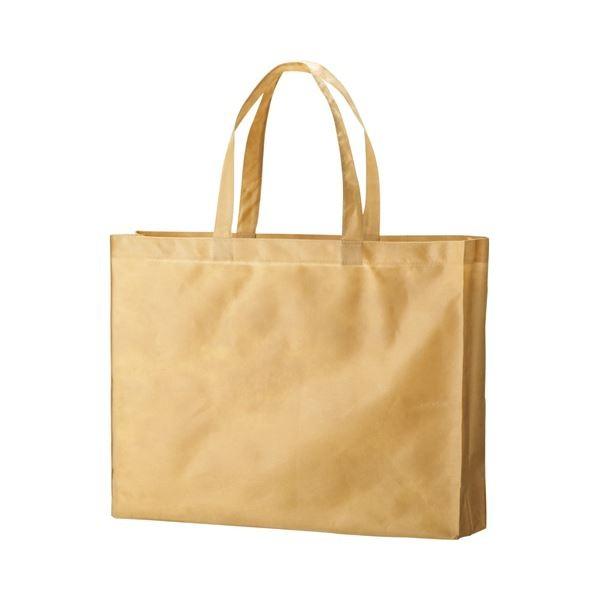 (まとめ) TANOSEE 不織布バッグ 大 ヨコ530×タテ400×マチ幅120mm ベージュ 1パック（10枚） 〔×5セット〕