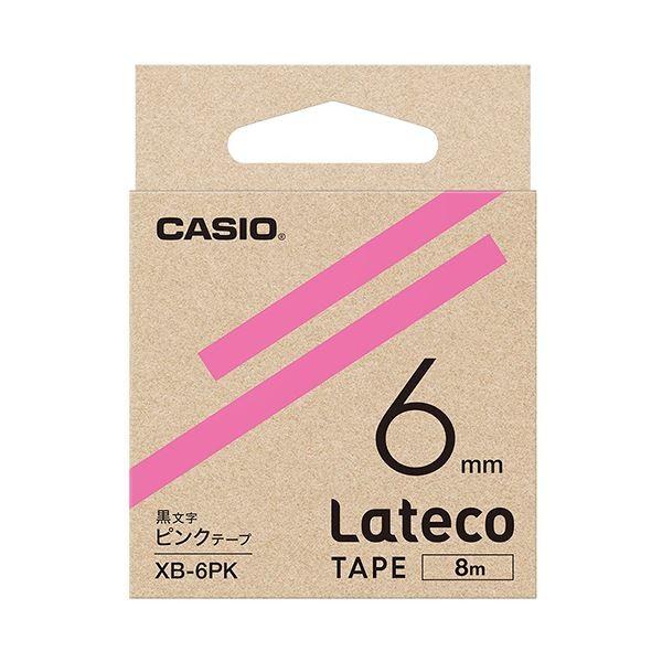 （まとめ）カシオ ラテコ 詰替用テープ6mm×8m ピンク/黒文字 XB-6PK 1個〔×10セット〕