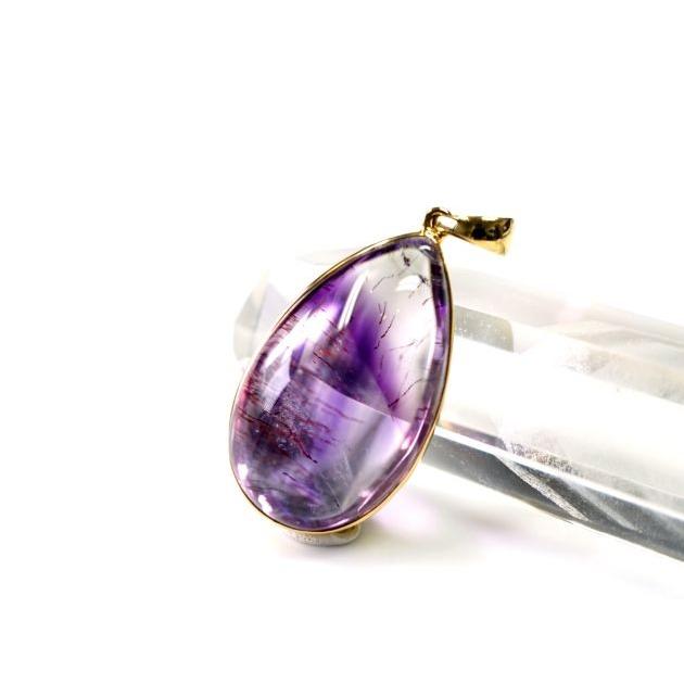 アメジストエレスチャル ティアーズ型 ペンダントトップ （18金イエローゴールド）   パワーストーン 天然石 | 
