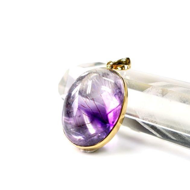 アメジストエレスチャル オーバル型 ペンダントトップ （18金イエローゴールド）   パワーストーン 天然石 | 