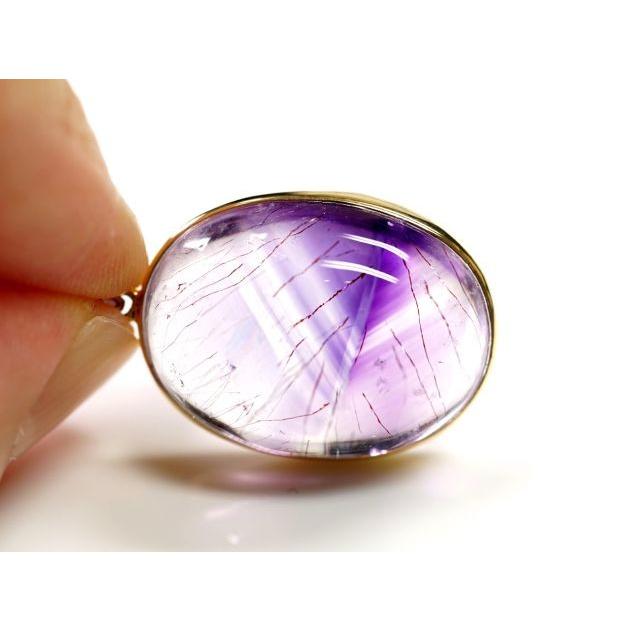アメジストエレスチャル オーバル型 ペンダントトップ （18金イエローゴールド）   パワーストーン 天然石 |  | 01