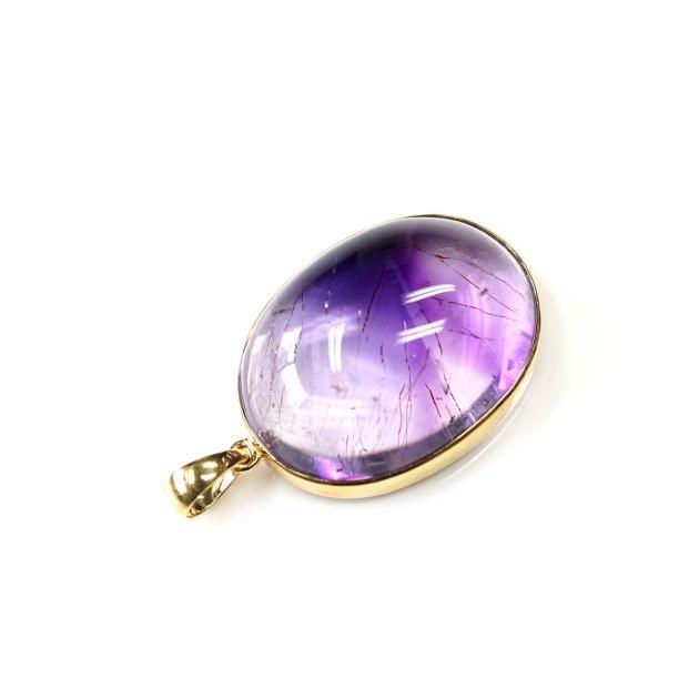 アメジストエレスチャル オーバル型 ペンダントトップ （18金イエローゴールド）   パワーストーン 天然石 |  | 02