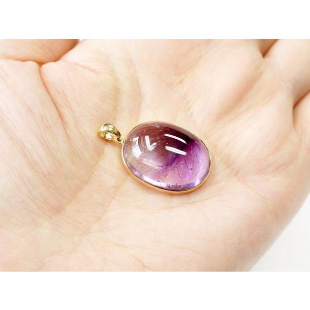 アメジストエレスチャル オーバル型 ペンダントトップ （18金イエローゴールド）   パワーストーン 天然石 |  | 03
