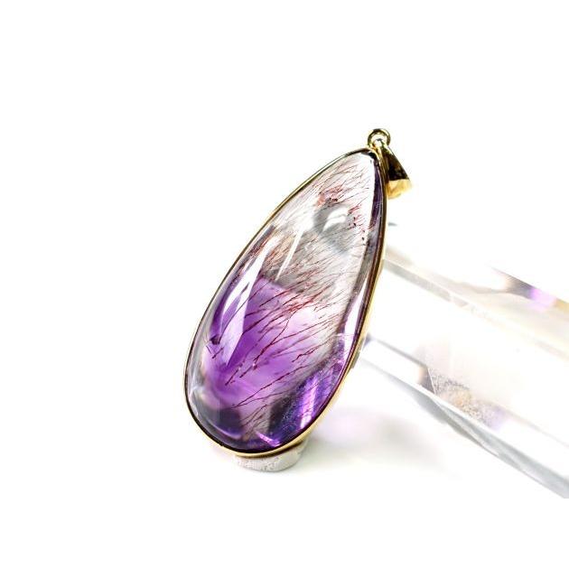 アメジストエレスチャル ティアーズ型 ペンダントトップ （18金イエローゴールド）   パワーストーン 天然石 | 