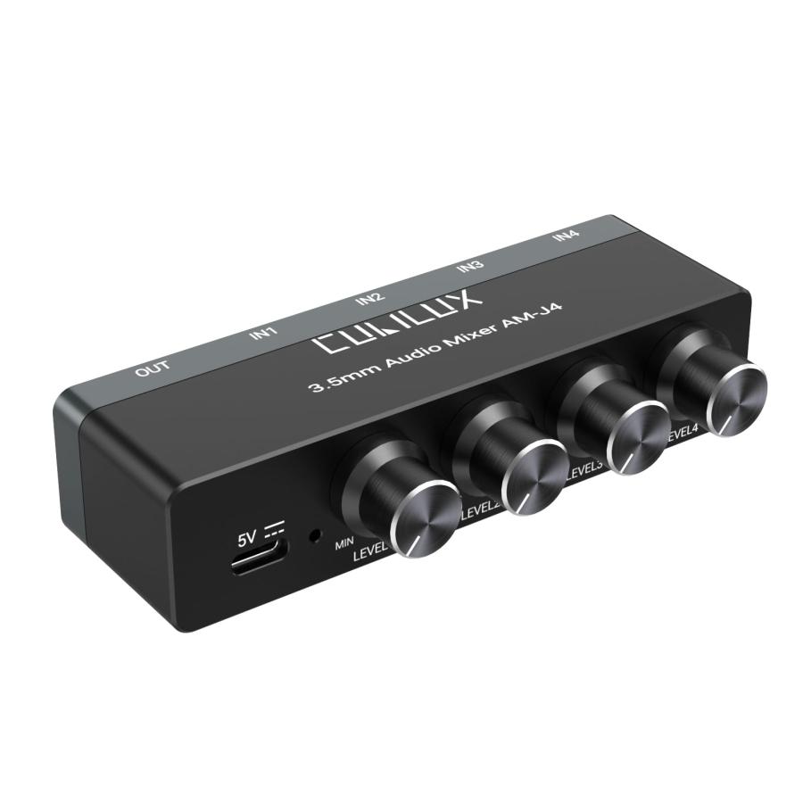 Cubilux 3.5mm オーディオ ミキサー、4ウェイ ステレオ/モノAUX Cubilux 3.5mm オーディオ ミキサー、4ウェイ ステレオ/モノAUX