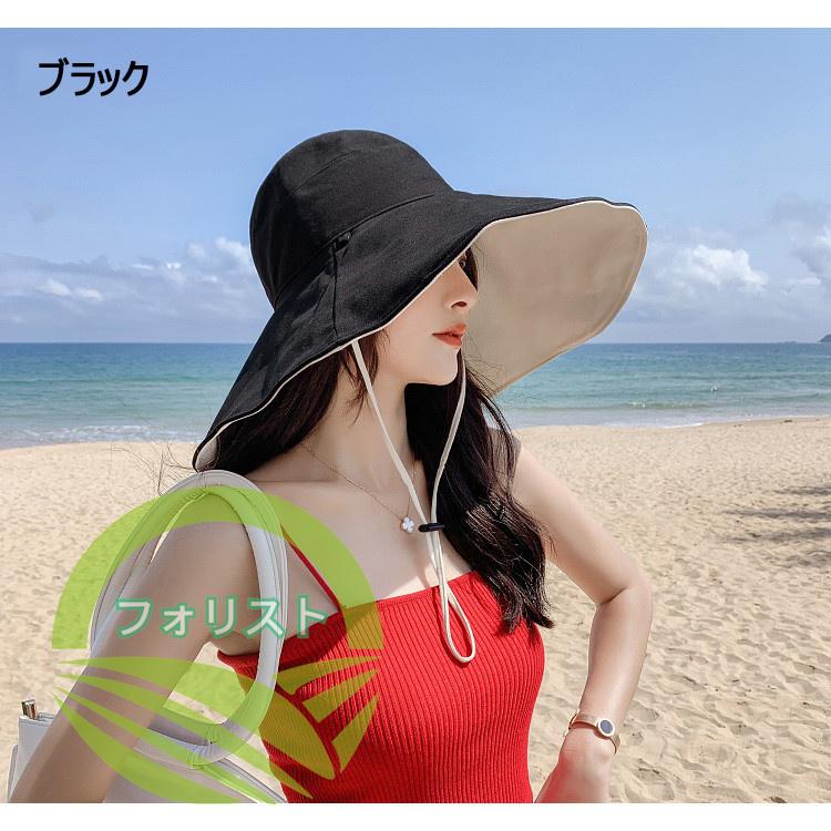 レジャー つば広 帽子 韓国 黒 夏 海 リボン 紫外線 小顔 通販