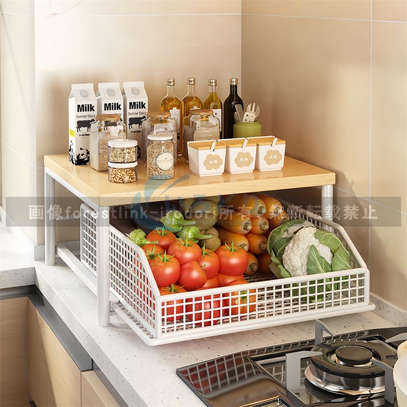引き出し式デスクトップ キッチン 収納ラック 野菜かご キッチン