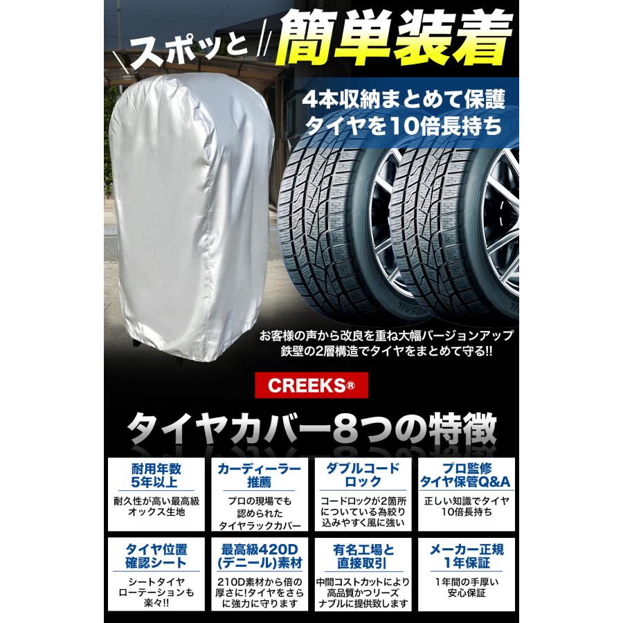 タイヤラックカバー \プロも絶賛 5年耐久/ 420D 屋外 防水 紫外線 車 タイヤ 正規1年保証  Sサイズ H123×W64×D47cm  (軽自動車用) カバーのみ｜forestoyc｜02