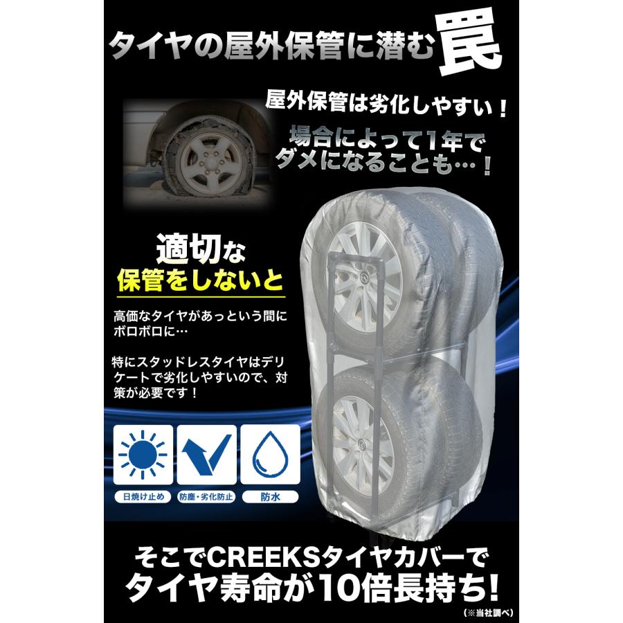 タイヤラックカバー \プロも絶賛 5年耐久/ 420D 屋外 防水 紫外線 車 タイヤ 正規1年保証  Sサイズ H123×W64×D47cm  (軽自動車用) カバーのみ｜forestoyc｜03