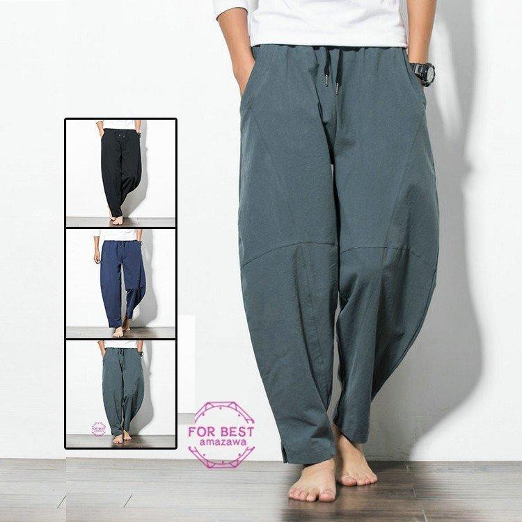 テーパードパンツ メンズ サルエルパンツ 麻ズボン ワイドパンツ イージーパンツ 綿麻パンツ チャイナ風 夏 Nipy6djy3i メンズファッション Www Elghoniemy Com