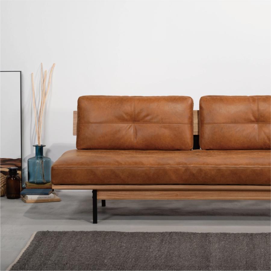 ソファー 幅182cm 3人掛け ダイニングソファ アームレス 肘掛けなし スチール脚 レザー 大型 ワイド 大きい おしゃれ キャメル ブラウン form 東谷 | 東谷 | 08