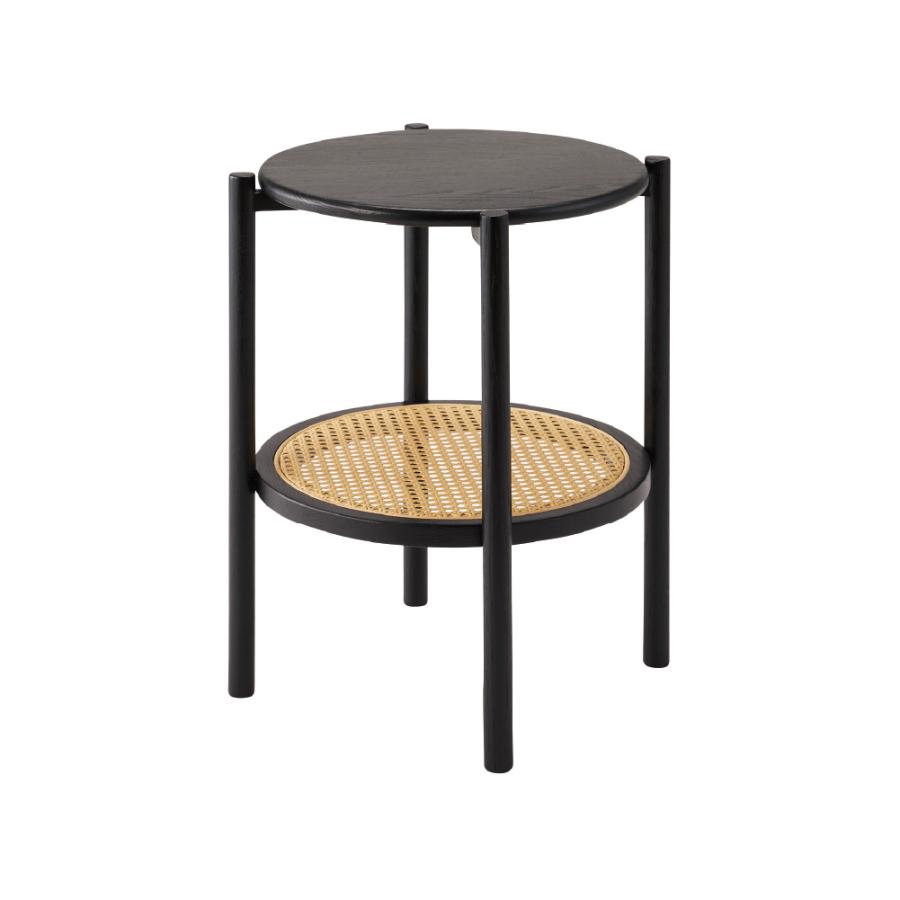 東谷 サイドテーブル 直径40cm 丸型 丸い 円形 棚付き 収納棚 机