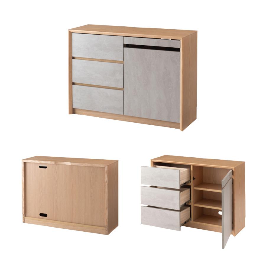 キャビネット サイドボード リビング 収納 棚 木製 チェスト 幅100cm ガラス 扉付き 北欧 グレー 天然木 おしゃれ スリム 大理石柄 ナチュラル モダン form 東谷 | 東谷 | 19