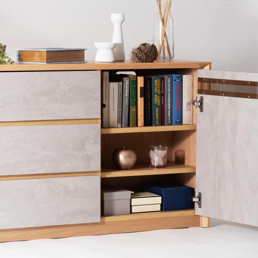 キャビネット サイドボード リビング 収納 棚 木製 チェスト 幅100cm ガラス 扉付き 北欧 グレー 天然木 おしゃれ スリム 大理石柄 ナチュラル モダン form 東谷 | 東谷 | 02