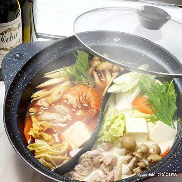 AJIRAKU あじらくIH対応 卓上二食鍋 30cm ガラス蓋付き リビング 味楽