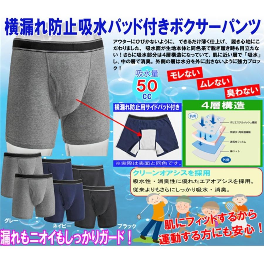 横漏れ防止吸水パッド付ボクサーパンツ LL 6枚組（グレー・ネイビー