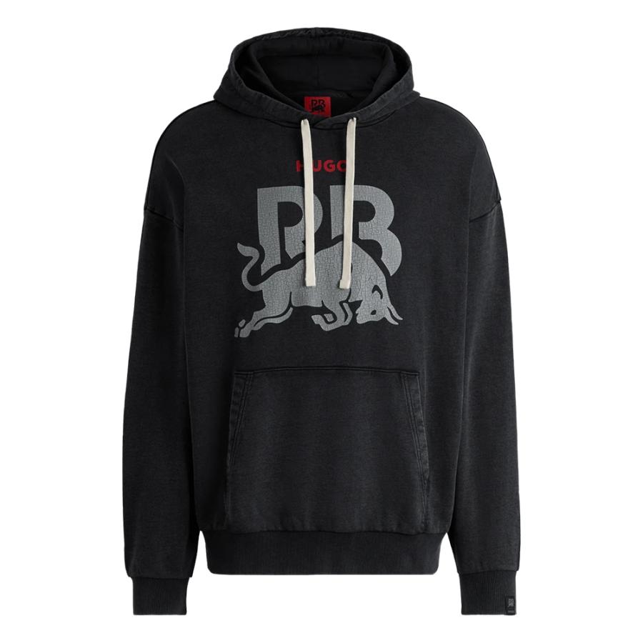 HUGO 2025 レーシングブルズ ウォッシュド ファン プルオーバー フーディー ブラック Racing Bulls F1 ウェア 長袖 ...