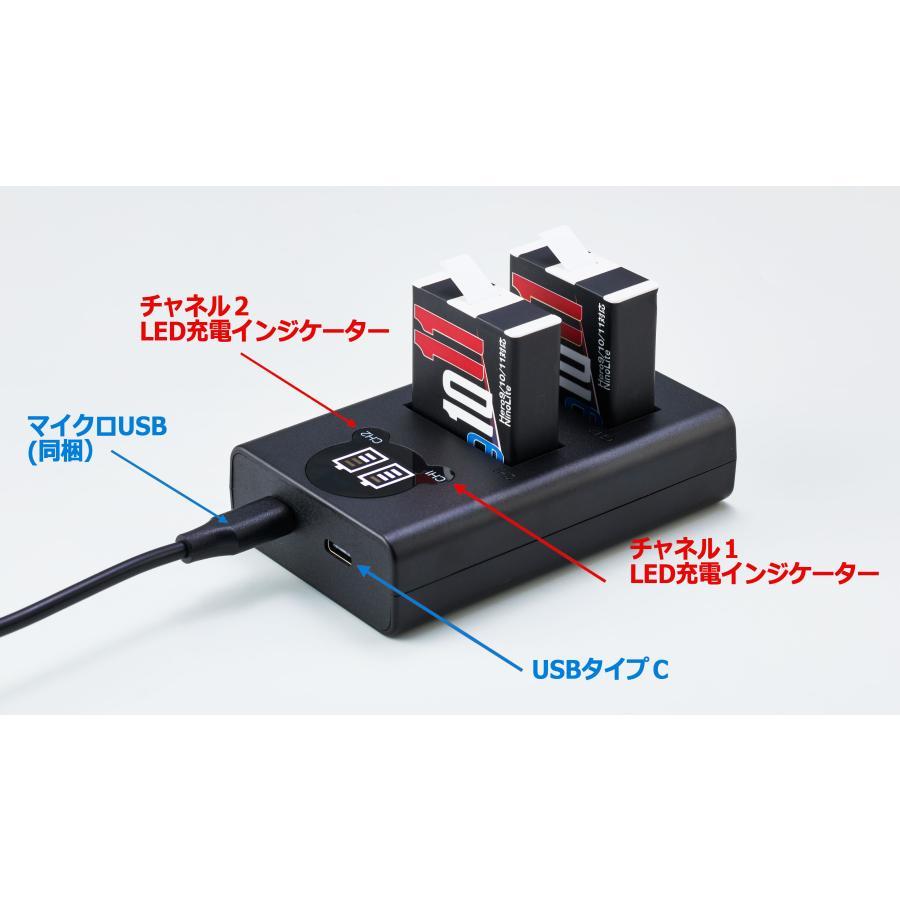 USB型 2個口 充電器 と バッテリー2個 の3点セット DC202 GoPro Hero 9 