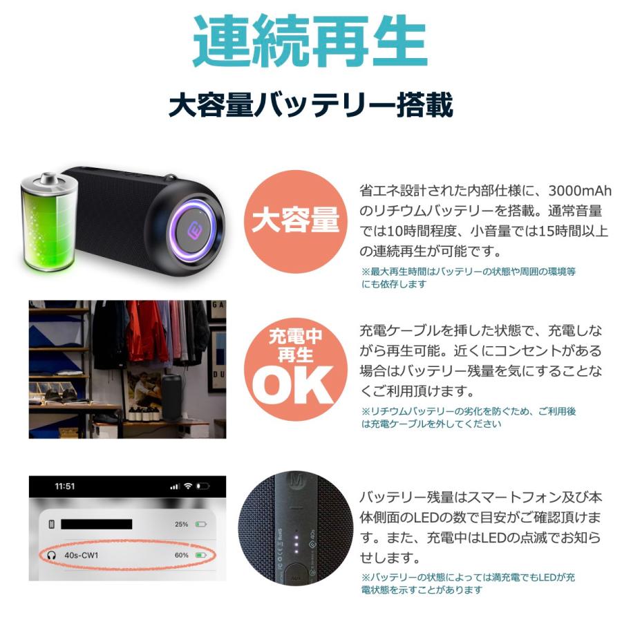 40s スピーカー Bluetooth 高音質 防水 大音量 重低音 ワイヤレス
