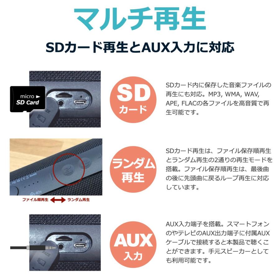 40s 箱なし スピーカー Bluetooth 高音質 防水 大音量 重低音