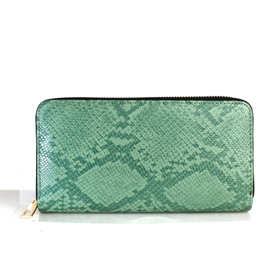 福財布 ヘビ柄ラウンドファスナー長財布 13507 グリーン 金運財布