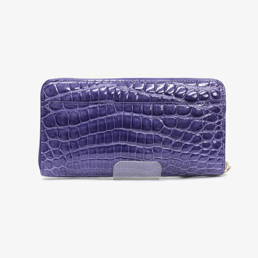 クロコダイル ラウンドファスナー長財布 パープル ワニ革財布 メンズ